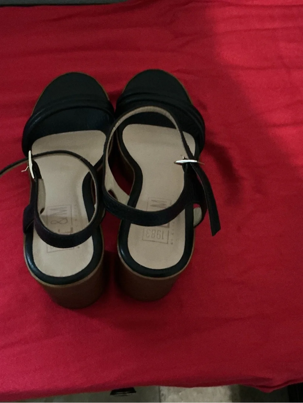 Black Leather Platform Block Heels - Size 7 - NIB